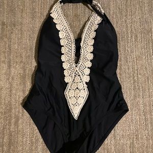Black one piece with white lace